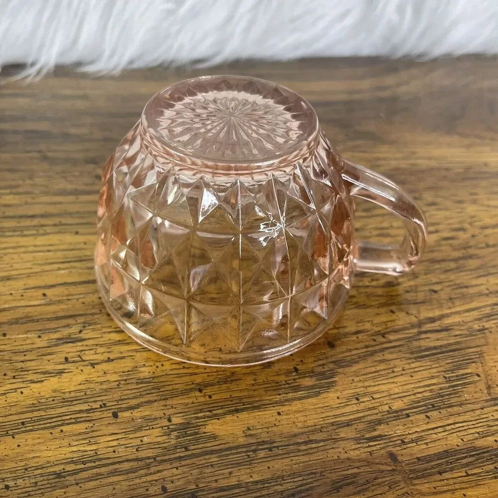 Vintage Jeanette TEACUP Windsor Pink Depression‎ Glass Diamond